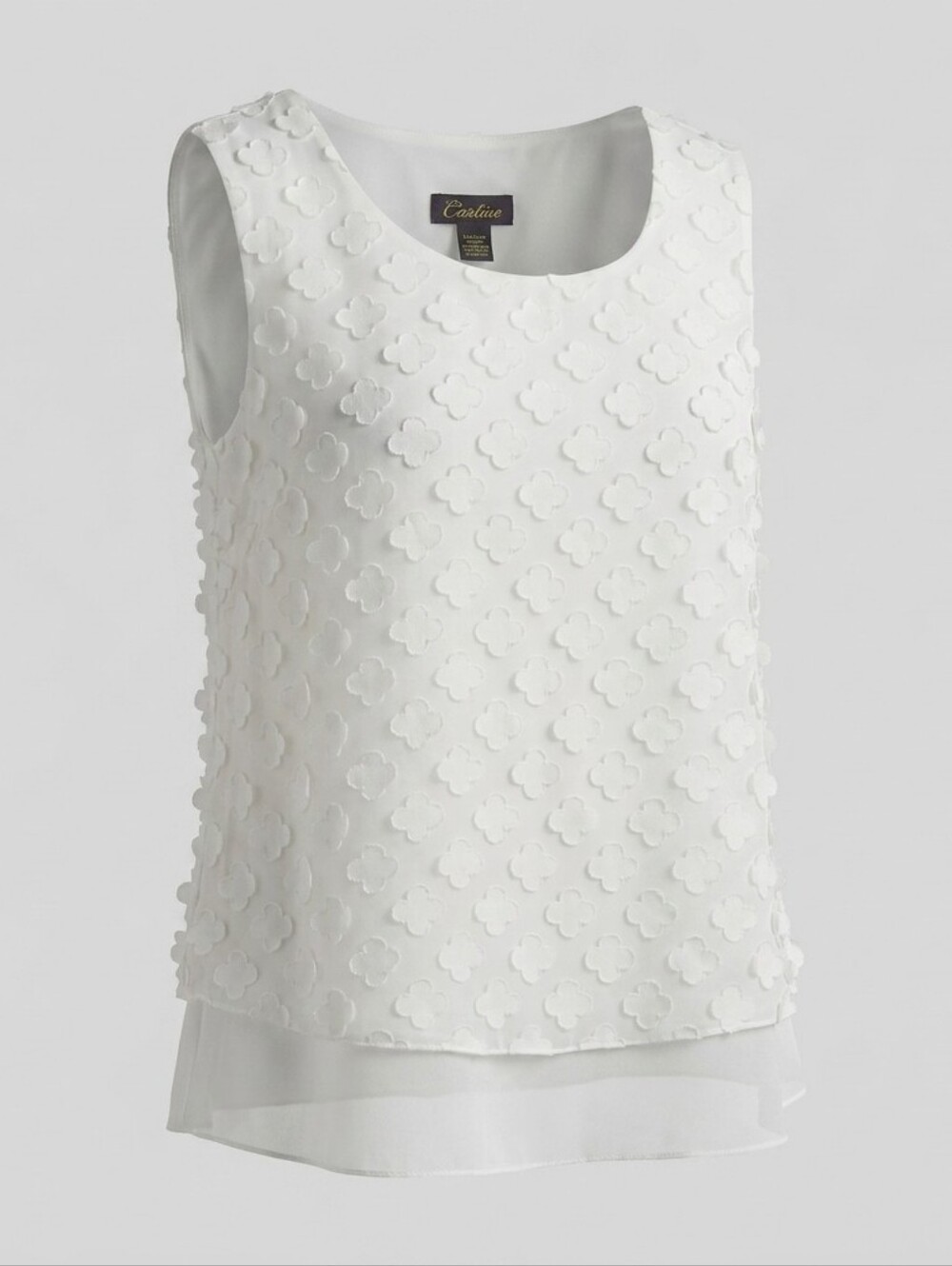 Cartise 3D Floral Blouse Size 12 White Sleeveless Romantic Cottagecore Top
